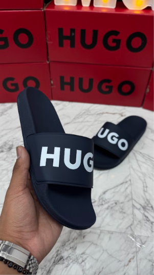 SANDALIAS HUGO AZUL MARINO LOGO BLANCO ESTAMPADO
