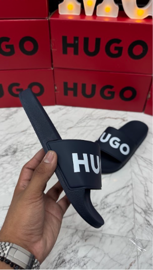 SANDALIAS HUGO AZUL MARINO LOGO BLANCO ESTAMPADO