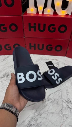 SANDALIAS BOSS AZUL MARINO LOGO BLANCO ESTAMPADO