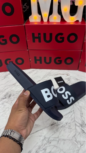 SANDALIAS BOSS AZUL MARINO LOGO BLANCO ESTAMPADO