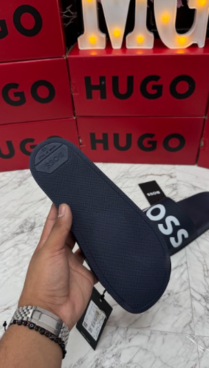 SANDALIAS BOSS AZUL MARINO LOGO BLANCO ESTAMPADO