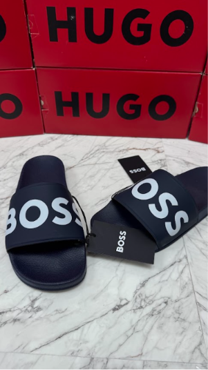 SANDALIAS BOSS AZUL MARINO LOGO BLANCO ESTAMPADO